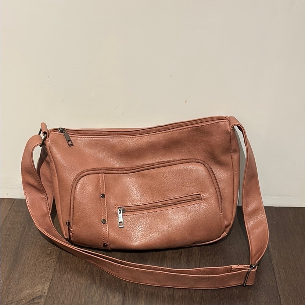 My Style Tan Leather Shoulder Bag with Silver Hardware